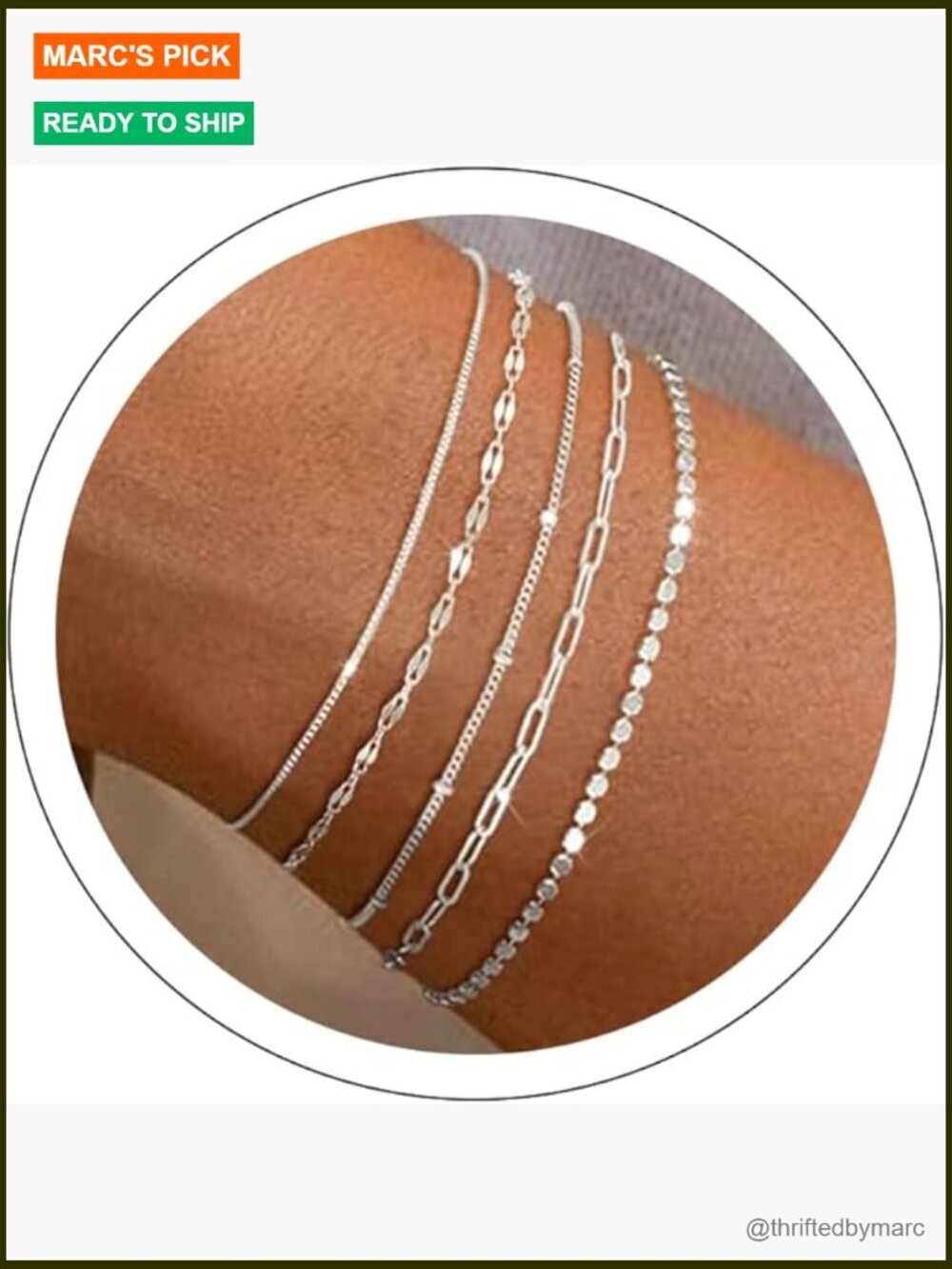 5-Piece Dainty Link Bracelet Set Stackable Jewelry Gift